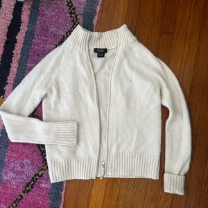 Lord & Taylor white / Cream Knit dual zip 100% cashmere Cardigan Sweater
